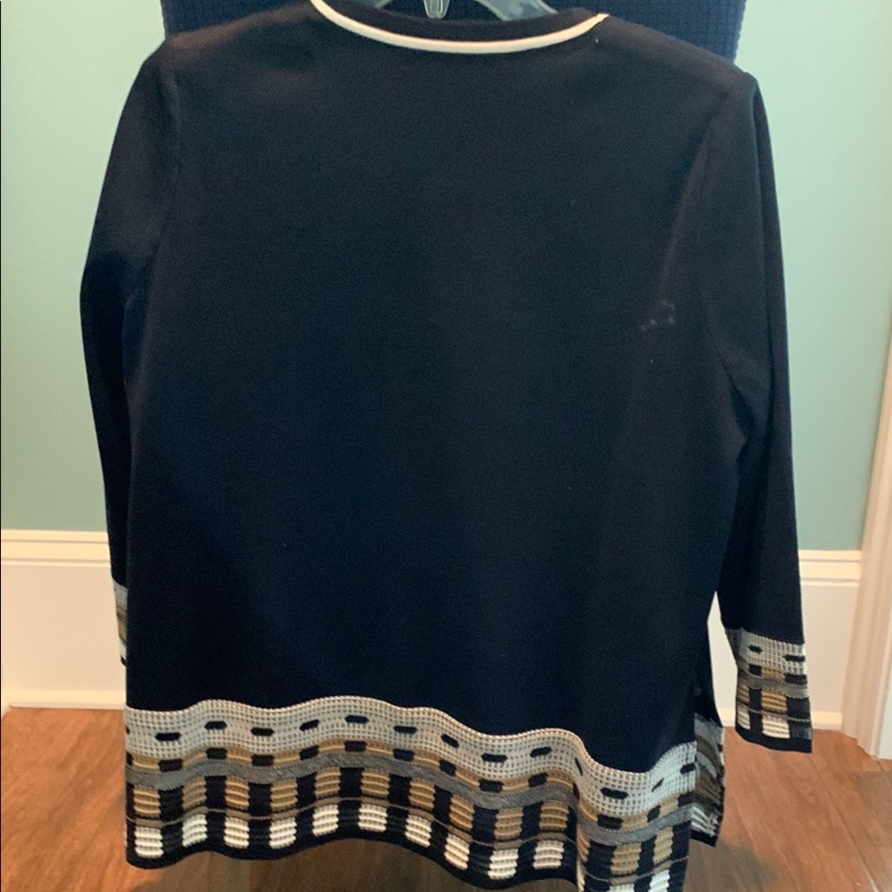 Ming Wang Dark Navy, Tan and White Geometric Cardigan Sweater - Picture 2 of 7